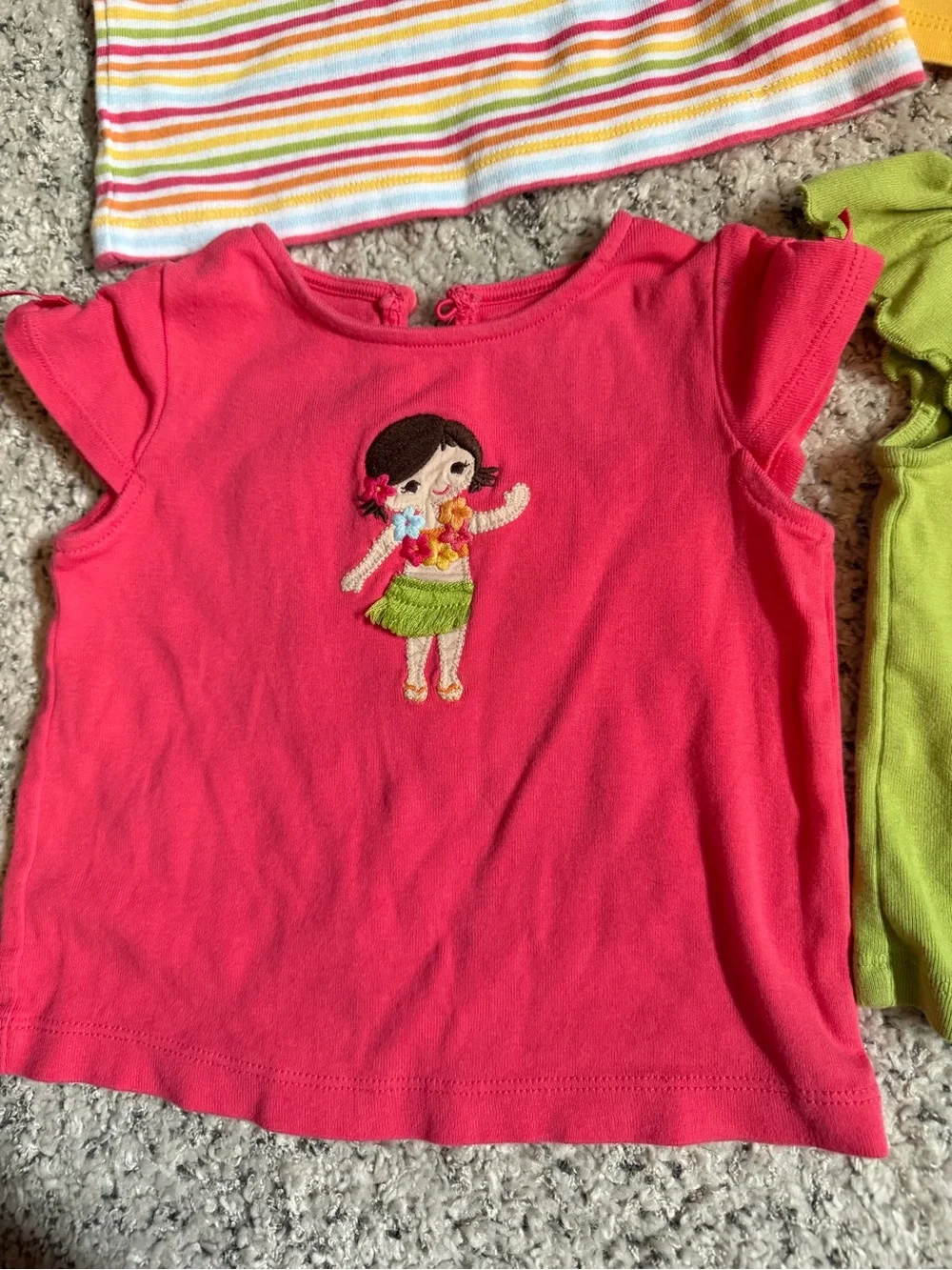 Vintage Gymboree Pink, Green, Yellow & Multi-Stripe Short Sleeve Tee Set 6-12 mo